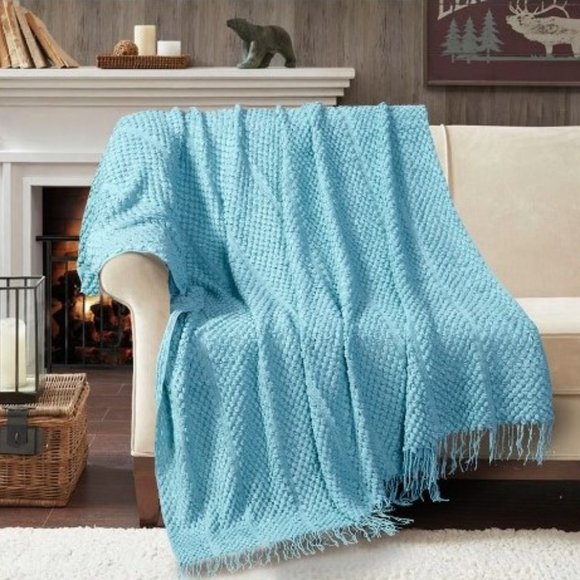St. Clair Luxe Waffle 50" X 70" Throw - Teal - Picture 1 of 5